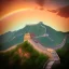 Placeholder: The Great Wall of China, sunset rainbow, waterfall