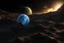 Placeholder: in space, a blue and yellow globe on a black background, a digital rendering, inspired by Lorentz Frölich, terraformed mars, round clouds, morrowind, rendered in arnold engine