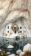 Placeholder: A house made out of white fathers by the lake designed in cave paintings painted by Paul Ranson ,