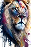 Placeholder: "lion", clean design, art station, splash of colorful paint, contour, ((solid white background)), looking into camera, hyperdetailed intricately detailed, unreal engine, fantastical, cinema lighting, intricate detail, splash screen, complementary colors, fantasy concept art, 8k resolution, DeviantArt masterpiece, watercolor, paint dripping