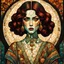 Placeholder: create an abstract, cubist, highly ethereal, darkly magical full body illustration of a deeply sorrowful, savage Bruja vampire girl with highly detailed and deeply cut facial features, in the style of GUSTAV KLIMT, EDWARD BURNE-JONES, WILLIAM MORRIS, and KATHE KOLLWITZ combined with the comic art style of BILL SIENKIEWICZ and JEAN GIRAUD MOEBIUS, searing lines and forceful strokes, precisely drawn, inked, and darkly colored