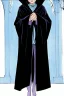 Placeholder: pallid 7 year old boy genie, necromancer, friendly,wearing black robes, with the lower body of a genie instead of legs, in the style of Harry Clarke