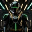 Placeholder: star wars bald male corellian pilot wearing black and gasoline green First Order special forces TIE pilot armored flightsuit and helmet with gold trim inside the jedi temple, centered head and shoulders portrait, hyperdetailed, dynamic lighting, hyperdetailed background, 8k resolution, volumetric lighting, light skin, fully symmetric details