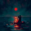 Placeholder: romantic picture, abstract night, with red and green ocean water , hq