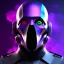 Placeholder: futuristic purple masked villain in galaxy, teal and purple smoke, detailed, realistic, 4k