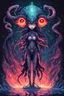 Placeholder: Demon girl wizard behind, cosmic horror, nightmare, galaxy in eyes with dread, truth, alien underwater, fullbody, 8bits, pixel art,