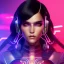 Placeholder: Rosalía, Cyborg anime warrior, cyberpunk, light black hair, pixie hairstyle, cobalt eyes, waist up portrait, 8k resolution, retroanime, intricate details, neon details, soft lighting, vibrant colors, masterpiece, intricate eyeliner, dark eyeshadow, eyes, intricate tattoos, gradient background