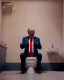 Placeholder: Donald Trump sitting in toilet scene, without pants, realistic image, hooper style, casual, concept art, smooth, unreal engine 5, god lights, ray tracing, RTX, lumen lighting, ultra detail, volumetric lighting, 3d.