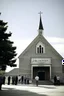 Placeholder: quintessential church with steeple with people walking out of it with the label "domestic terrorists"