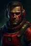 Placeholder: A DIGITAL ART portrait of a space marine. Style from The Expanse. He is 30 years old. His eyes are tired but he has a grim smile. He is not wearing a helmet. His pants have a red stripe. Realistic.