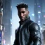 Placeholder: portrait, rugged male DJ cyborg with headphones Christian Boshell, dystopian cyberpunk city, realistic, intricate detail, sci-fi style, volumetric lighting, particles, cinematic, ultra-high-resolution, the photorealistic image in a sin city style in a nightclub.