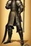 Placeholder: A handsome 30 year old knight, black hair, male bob haircut, in black-and-gold plate armor, golden katana in both hands, no beard, european