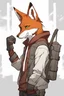 Placeholder: Create an attractive anime drawing of a humanoid fox character embodying the features of a male fox. This character exudes an air of strength and resilience, dressed in a hoodie and leather gloves that showcase their warrior nature. The hoodie can bear symbolic markings or emblems representing the character's journey and personal history. In a dramatic shot, the character is depicted in a state of deep sadness and seriousness. Their eyes reflect the weight of their experiences, hinting at the p