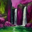 Placeholder: A purplish magenta fjord with rocks and a waterfall painted by Claude Monet