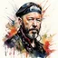 Placeholder: Portrait of Mike Muir, maximal mind-bending watercolor illustration; by Cindy Sherman and Russ Mills