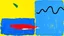 Placeholder: Abstract lyrical artwork with bright yellow predominant background and main elements: two large blocks of blue paint with visible textures of brushstrokes. A red and a white brushstroke run through one of the blue blocks, while wavy black lines adorn the second blue block. On the top left, there's a small dark green brushstroke.