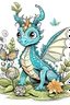 Placeholder: baby woodland dragon playing with butterflies in the jungle. cartoon style, outline art, mandala style, deatailed and regular structures. no background, no balack shadows, no extra body parts. simple outline art