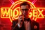 Placeholder: bob saget as james bond the wisesex coin multi color neon sign, ultimate psychedelic beauty