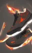 Placeholder: Jordan 3 black sneaker made out of fire. Animation movie style.