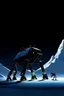 Placeholder: a minimalist silhouette of a sleek mechanical walker with eight legs scaling a very steep snow covered side of mout everest at night, it has a smooth surface, it has storage pods on its belly and humans can fit in the pods