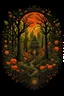 Placeholder: Autumn Evening Garden T-Shirt Design, Black Background, by Andrew Ferez