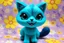 Placeholder: closeup, sharp focus, cute faced happy bioluminescent mohair fantasy steampunk animal cat creature, needle felt, big shiny blue eyes S<AI in sunshine, flower pattern background