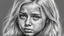 Placeholder: Black and white pencil sketch of a sad blonde girl in tears, photorealism, 3d, 64k, high resolution, hyperrealism, f/16, 1/300s.