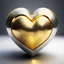 Placeholder: a golden and silver big 3d heart shape with a golden sphere covered with diamond cells in its center ,rotating in place