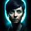 Placeholder: portrait of a short haired brunette young woman from the future