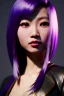 Placeholder: asian woman, anime character, lavender hair, golden eyes, long hair, leather, vibrant color, highly detailed, art stations, concept art, smooth, unreal engine 5, god rays, ray tracing, RTX, lumen lighting, ultra detail, volumetric lighting, 3d, finely drawn, high definition, high resolution.