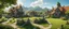 Placeholder: A photo of a quiet village green in a beautiful surreal outdoor countryside sunny scene, with distant hills & fields, intricate charactorful dwellings (designed by Esher) with many pathways & stairways, streams & waterfalls, a waterwheel : ultra high detail, photorealistic, epic cinematic, 8K, Large depth of field