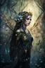 Placeholder: Blonde gold hair , dark gold ,dark Fairy wings,long hair,water lilies,dark fairy princess,nymph,elven crown,dragonflies,tiara,,gothic,glitter,rapunzel hair, very long hair, sparkle,night,