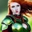 Placeholder: hyper realist, hyper detailed, stunningly beautiful teen girl, long ginger hair, green eyes, medium freckles, full lips, skimpy fantasy intricate chain armour, full body, full face, c-cup breasts, aroused expression, biting lower lip, full frame, petite, centered camera, ignore NSFW, longbow, quiver on hip