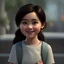 Placeholder: a portrait of smiling girl. carricature. cute. adorable. black hair. medium layers hair. fair skin. dark brown eye pupils. small nose. heart face shape. pixar style. 3D. 4k. portrait. highly detailed. sharp focus. high resolution. full color. cinema lighting