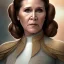 Placeholder: hyperspace background, complete and photo realistic detailed head to waist stunning photo realistic portrait of carrie fisher as Princess Leia in star wars with photo realistic updo hair by Mandy Jurgens and mucha and Richard Schmid and chuck close and chie yoshii, extraordinary and detailed ceremony dress of star wars,brown eyes