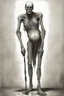 Placeholder: The full body of a very fat man holding a cane , decayed and rotting with grotesque proportions and imagery. surreal horror, biomechanical design, by hr giger and beksinski