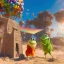 Placeholder: The hangman and the locust on the beach happily making sandcastles in the sun, art by Pixar and Dreamworks