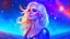 Placeholder: Full body portrait of a peaceful ((smiling)) gorgeous blonde Goddess of the galaxies with a blue indigo purple skin, high skul, luminous eyes in a galactic sunset