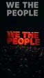 Placeholder: A field of random people in a dark lighting , at the top of the picture a big text for the words “WE THE PEOPLE “ with a huge American flag in 3D