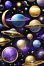 Placeholder: spacecrafts in gold, silver, black, blue, purple, background space, stars, planets, nebulas