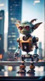 Placeholder: Hairy Gremlin pimp robot on hipster star ship parked on top of sky scraper,bokeh like f/0.8, tilt-shift lens 8k, high detail, smooth render, down-light, unreal engine, prize winning