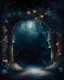 Placeholder: a night wedding background with floral arch and fairy lights painting