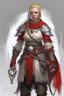 Placeholder: full length22-year old, nordic looking female human cleric with a necklace of red beads, wearing scale mail