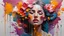 Placeholder: Painting with a dense palette, oil on canvas, hard strokes, paint drips, paint splashes. Woman, flower