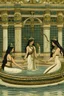 Placeholder: An Egyptian queen gets washed by two female servants in an Egyptian bath in a large Egyptian palace. A Cobra snake wriggles through the water towards her.