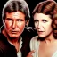 Placeholder: middle-aged carrie fisher embracing harrison ford in star wars, waist up portrait, photorealistic faces, intricate, masterpiece, expert, insanely detailed, 4k resolution, cinematic smooth, intricate detail , soft smooth lighting, soft pastel colors,