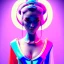 Placeholder: blonde woman teenager, geisha, retro futuristic, latex dress, gradient color, BLUE, PINK, CYAN, neon, insanely detailed, 16k resolution, perfect eyes, cinematic smooth, intricate detail