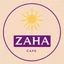 Placeholder: A circular logo with the name (ZAHA) designed for a cafe with a golden sun symbol and purple color