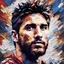 Placeholder: abstract art painting of messi's face, in the style of pixelated portraits, cracked, oversized portraits, elegant