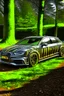 Placeholder: an Audi RS6 wrapped around a tree, heavily damaged, split in half